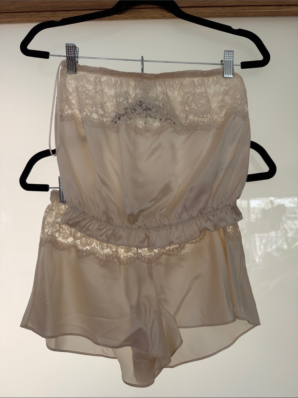 Frankie’s Bikinis Two Piece Silk + Lace Set
